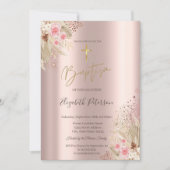 ゴールドクロス パンパスグラス フラワー 洗礼 ローズゴールド 招待状 (正面)