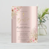 ゴールドクロス パンパスグラス フラワー 洗礼 ローズゴールド 招待状 (スタンド正面)