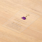 ゴールドクロス パープルフラワーファーストコミュニオン アクリル招待状 (レイダウン)