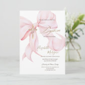 ゴールドクロス ピンクの花とリボン 洗礼 ピンク 招待状 (スタンド正面)