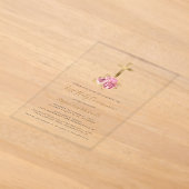 ゴールドクロス ピンクの花のファーストコミュニオン アクリル招待状 (レイダウン)