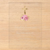 ゴールドクロス ピンクの花 ゴールドテキスト 初聖体拝領 アクリル招待状 (正面)