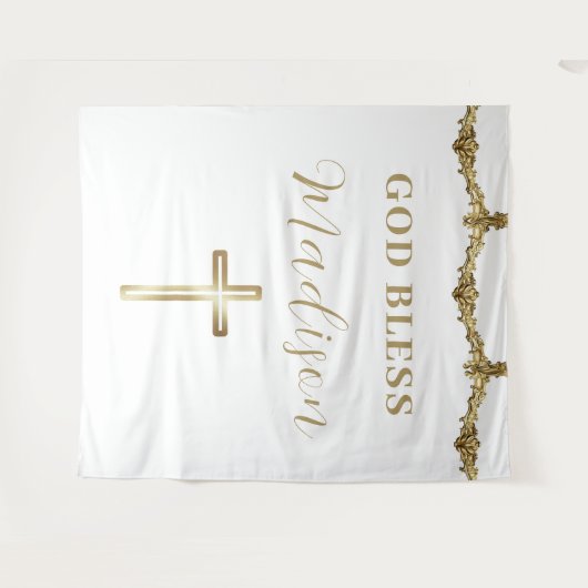 ゴールドクロス 神の祝福 ベビー カスタム 洗礼 タペストリー (正面(横))