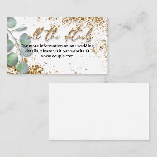 ゴールドグリッターおしゃれな結婚式詳細カード エンクロージャーカード (正面/裏面)