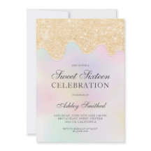 ゴールドグリッターがパール写真に滴り落ちるスイート16