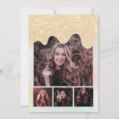 ゴールドグリッターがパール写真に滴り落ちるスイート16 招待状 (裏面)