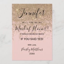 ゴールドグリッターが煌く、ピンクのメイドオブオナー 招待状