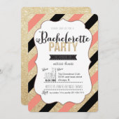 ゴールドグリッターとストライプのバチェロレッテ招待状 招待状 (正面/裏面)