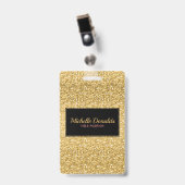 ゴールドグリッターとブラックフレーム バッジ (正面 （クリップ付）)