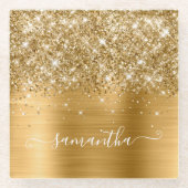 ゴールドグリッターとホイルのガーリーなシグネチャー ガラスコースター (正面)