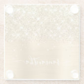 ゴールドグリッターとホイルのガーリーな署名 ガラスコースター (裏面)