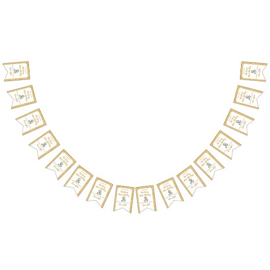 ゴールドグリッターとホワイトのゴルフ独身最後の祭り バンティングフラッグ (全)