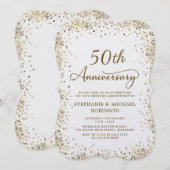 ゴールドグリッターとホワイトの50周年結婚記念日 招待状 (正面/裏面)