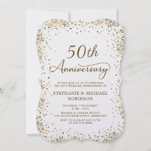 ゴールドグリッターとホワイトの50周年結婚記念日 招待状