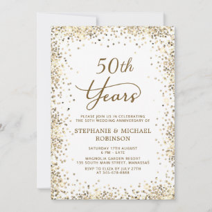 ゴールドグリッターとホワイトの50周年結婚記念日 招待状