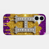 ゴールドグリッターに飾られた輝くH iPhone 16ケース (裏面横)