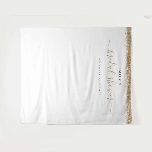 ゴールドグリッターのウェディングシャワーの写真背景 タペストリー (正面(横))