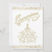ゴールドグリッターのキンセアニエラ15歳の誕生日王冠招待状 招待状 (正面)