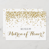 ゴールドグリッターのコンフェッティ あなたは名誉の介添人になってくれる? 招待状 (正面/裏面)