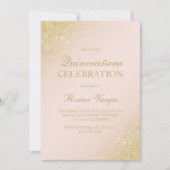 ゴールドグリッターのスクリプト、ピンクのクインセアニエラ 招待状 (正面)