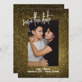 ゴールドグリッターの写真付きセーブ・ザ・デート - ブリングスタイル セーブザデート (正面/裏面)
