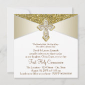 ゴールドグリッターの初めての聖体拝領 招待状 (裏面)