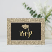 ゴールドグリッターの卒業帽の卒業パーティー 出欠カード (スタンド正面)