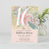 ゴールドグリッターの花水彩チーク スイート16 招待状 (スタンド正面)