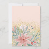 ゴールドグリッターの花水彩チーク スイート16 招待状 (裏面)