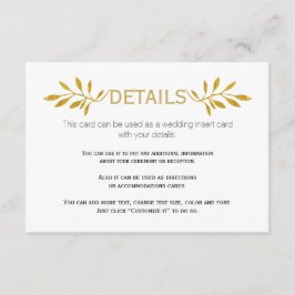 ゴールドグリッターの葉の模様 ウェディング 挿入カード エンクロージャーカード