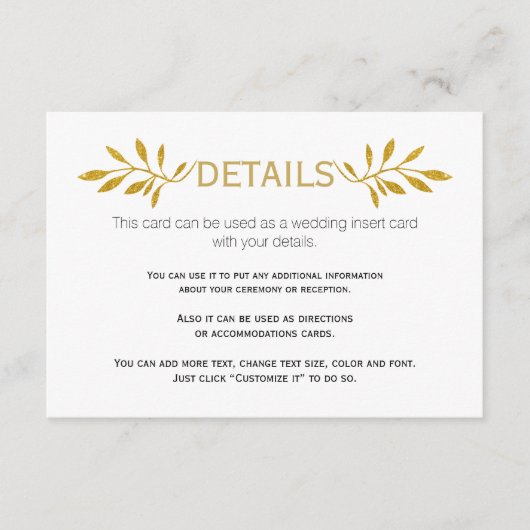 ゴールドグリッターの葉の模様 ウェディング 挿入カード エンクロージャーカード (正面)