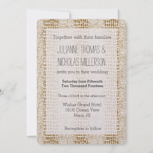 ゴールドグリッターアリゲータープリントウェディング 招待状 (正面)