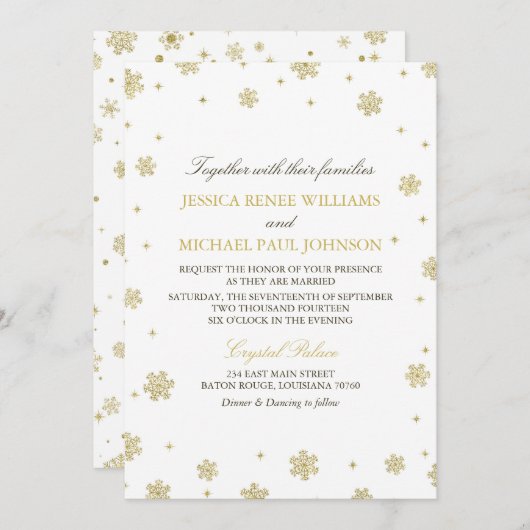 ゴールドグリッターウィンターワンダーランドウェディング 招待状 (正面/裏面)