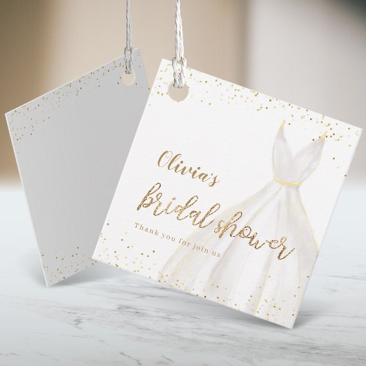 ゴールドグリッターエレガントドレス ブライダルシャワー フェイバータグ
