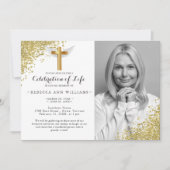 ゴールドグリッターエレガントフォトライフのお祝い 招待状 (正面)