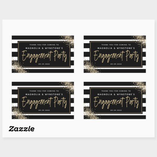ゴールドグリッターエンゲージメントパーティー御礼 長方形シール (シート)