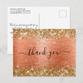 ゴールドグリッターオレンジコーラルホイル バースデー サンクス ポストカード (正面/裏面)