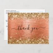 ゴールドグリッターオレンジコーラル箔 バースデー サンクス ポストカード (正面/裏面)