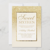 ゴールドグリッターオンブレアイボリーエレガント スウィート16 1 招待状 (正面)