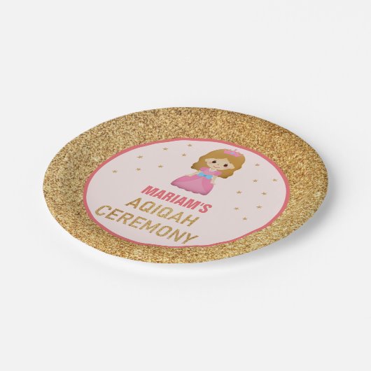 ゴールドグリッターキュートリトルプリンセスアキカ ペーパープレート (アングル)