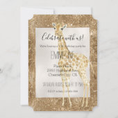 ゴールドグリッターキリンアニマルプリント 招待状 (正面)