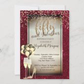 ゴールドグリッターグラス、バルーン レッド 50歳の誕生日 招待状 (正面)