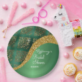 ゴールドグリッターグリーンが輝く、エレガントなデザインのウェディングドレス ペーパープレート (パーティー)