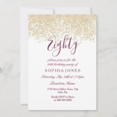 ゴールドグリッターコンフェッティ バーガンディ 80歳の誕生日パーティー 招待状 (正面)