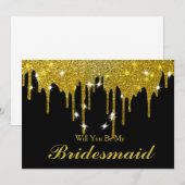 ゴールドグリッターコンフェッティ 私のブライズメイドになってくれる？ 招待状 (正面/裏面)
