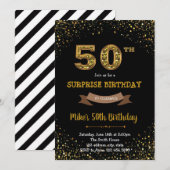 ゴールドグリッターコンフェッティ 50歳の誕生日招待状 招待状 (正面/裏面)