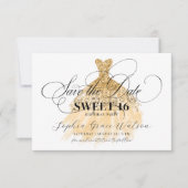 ゴールドグリッターシックドレス スイート16誕生日 セーブザデート (正面)