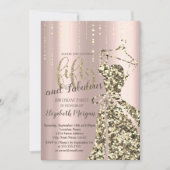 ゴールドグリッターシークインドレス 50歳の誕生日パーティー招待状 招待状 (正面)