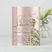 ゴールドグリッターシークインドレス 50歳の誕生日パーティー招待状 招待状 (スタンド正面)