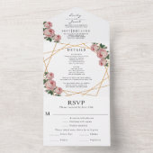 ゴールドグリッタージオピンクフラワーの結婚式の詳細 RSVP オールインワン招待状 (内側)